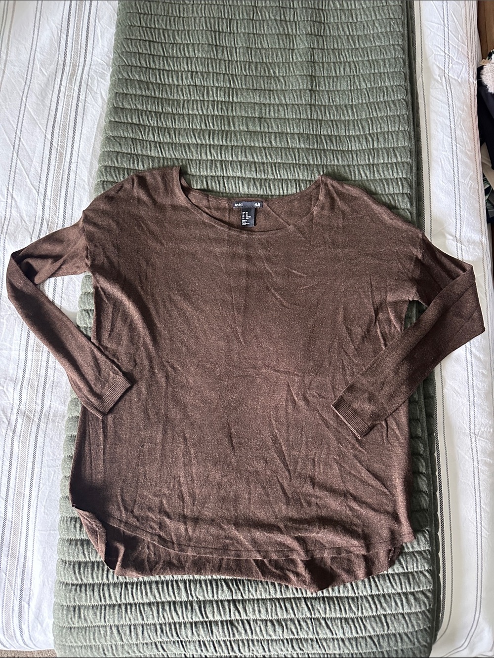 H&M Basic Brown Crewneck Long Sleeve Top